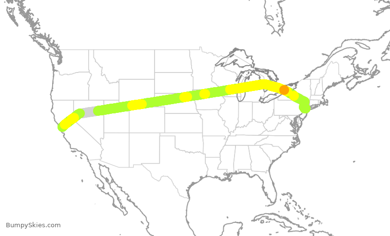 Turbulence forecast map for UAL2480, SFO to EWR