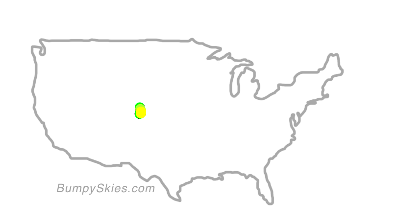 Map of continental US with illustrated flight path and turbulence forecast (described in text below)