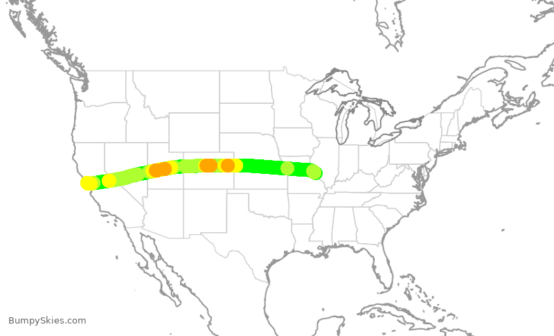 Turbulence forecast map for UAL2482, STL to SFO
