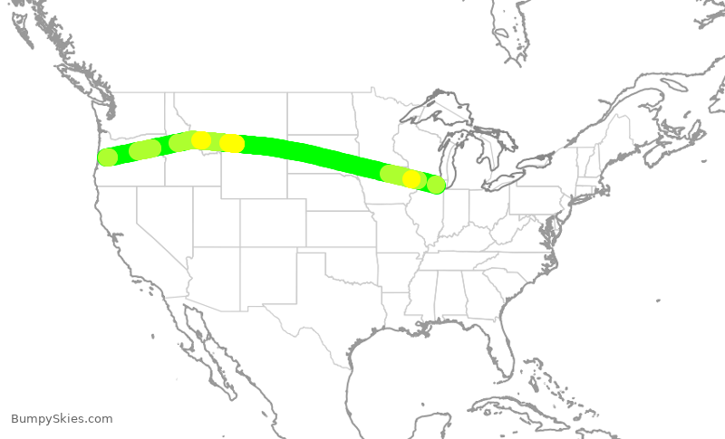 Turbulence forecast map for UAL2483, ORD to EUG