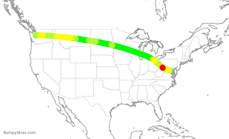 Turbulence forecast map for UAL2483, SEA to IAD
