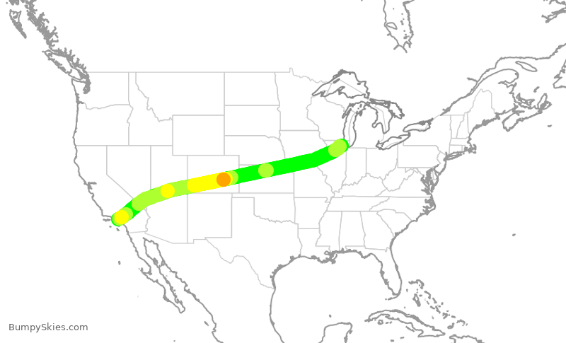 Turbulence forecast map for UAL2487, LAX to ORD