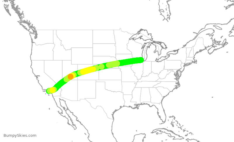 Turbulence forecast map for UAL2494, ORD to LAX