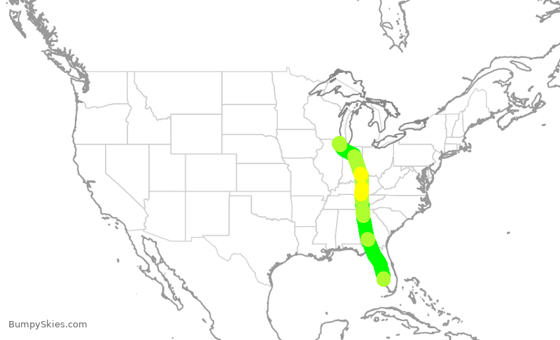 Turbulence forecast map for UAL2494, RSW to ORD