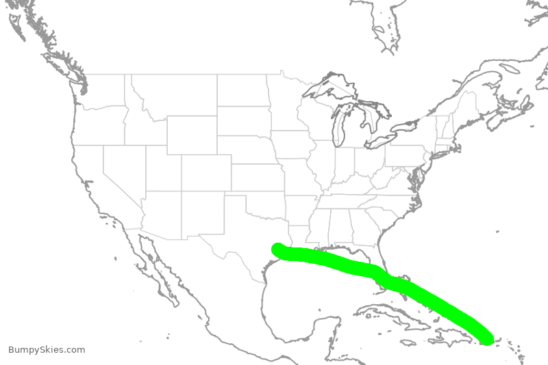 Turbulence forecast map for UAL2495, SJU to IAH