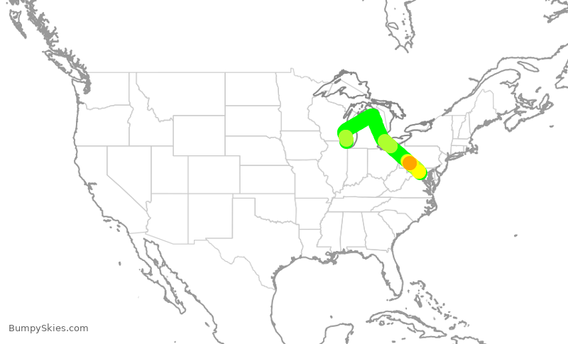 Turbulence forecast map for UAL2497, IAD to ORD