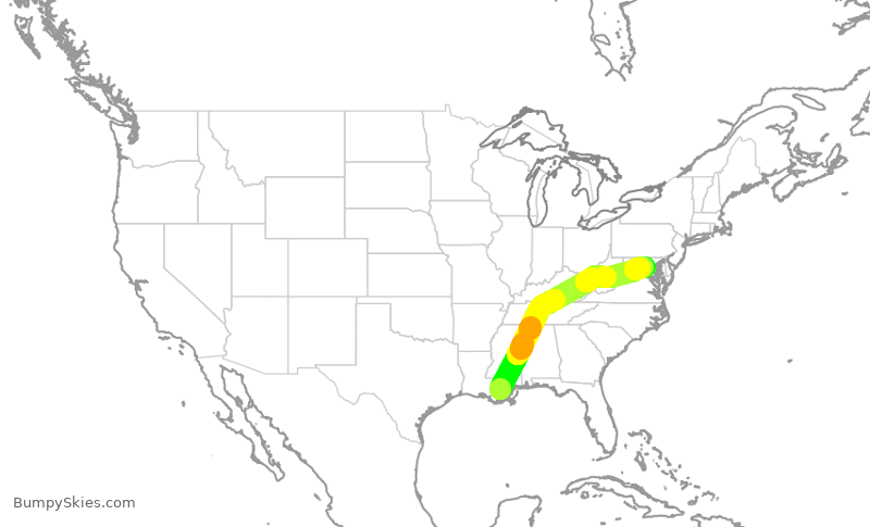 Turbulence forecast map for UAL2497, MSY to IAD