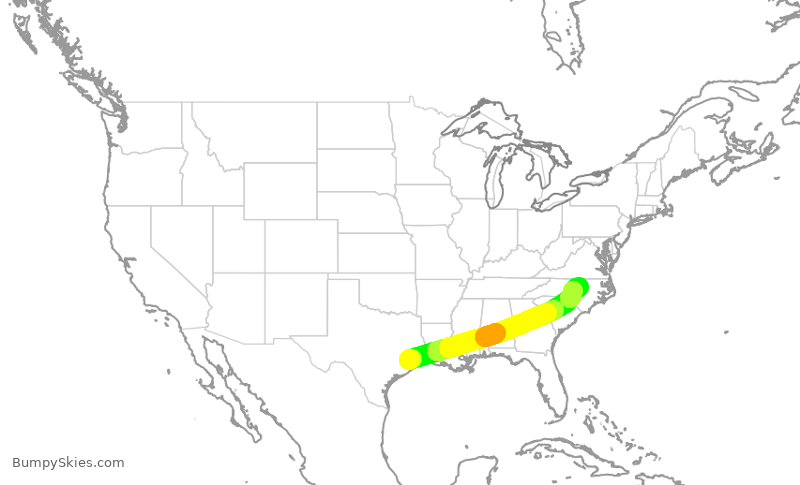 Turbulence forecast map for UAL2498, IAH to RDU