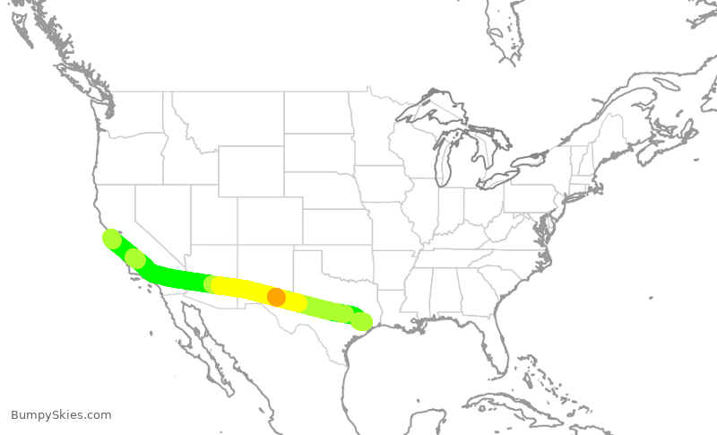 Turbulence forecast map for UAL2498, SFO to IAH