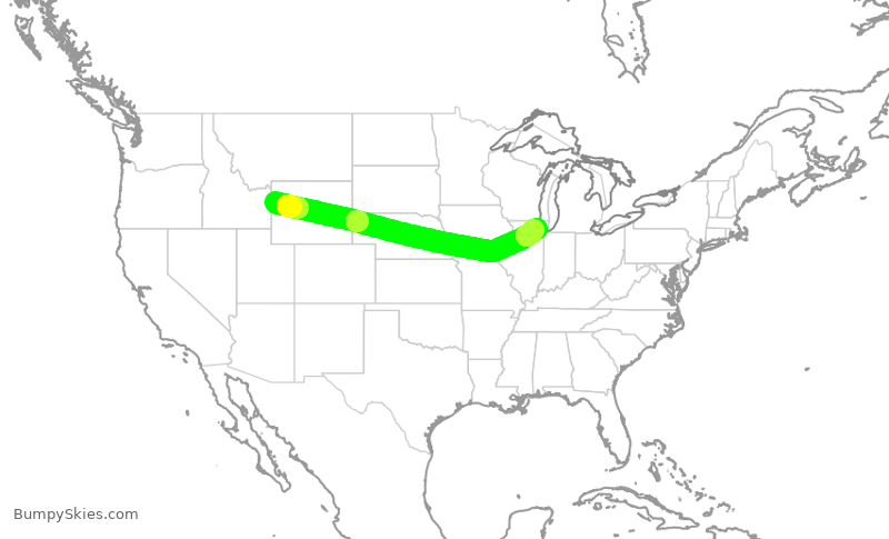 Turbulence forecast map for UAL2499, JAC to ORD