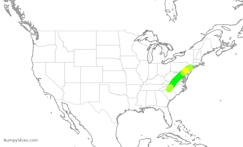 Turbulence forecast map for UAL249, EWR to CLT