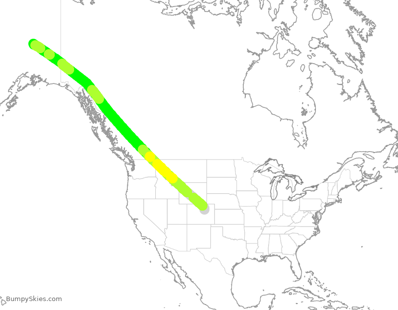 Turbulence forecast map for UAL250, DEN to FAI