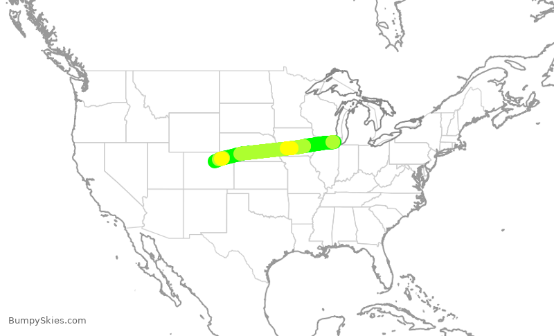 Turbulence forecast map for UAL250, ORD to DEN