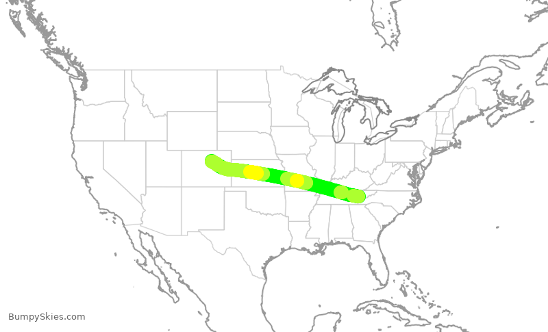 Turbulence forecast map for UAL250, TYS to DEN