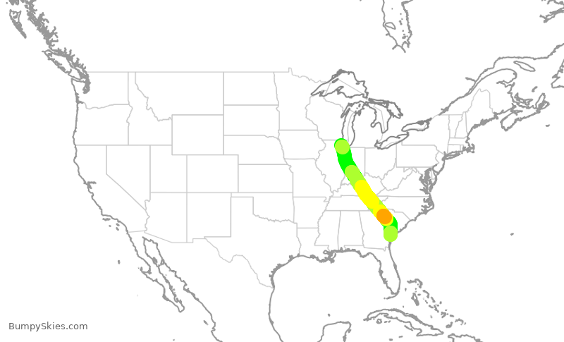 Turbulence forecast map for UAL255, ORD to SAV