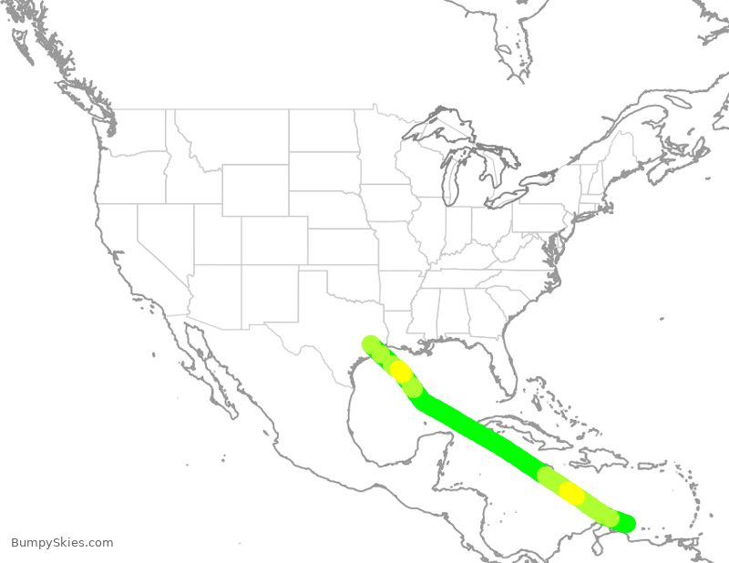 Turbulence forecast map for UAL256, IAH to NCB