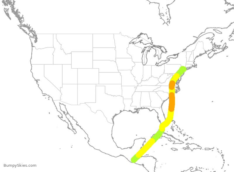 Turbulence forecast map for UAL258, GGT to EWR