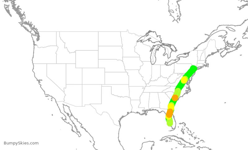 Turbulence forecast map for UAL2601, RSW to EWR