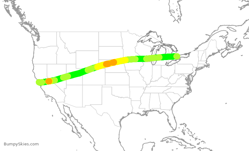 Turbulence forecast map for UAL2603, YYZ to SFO