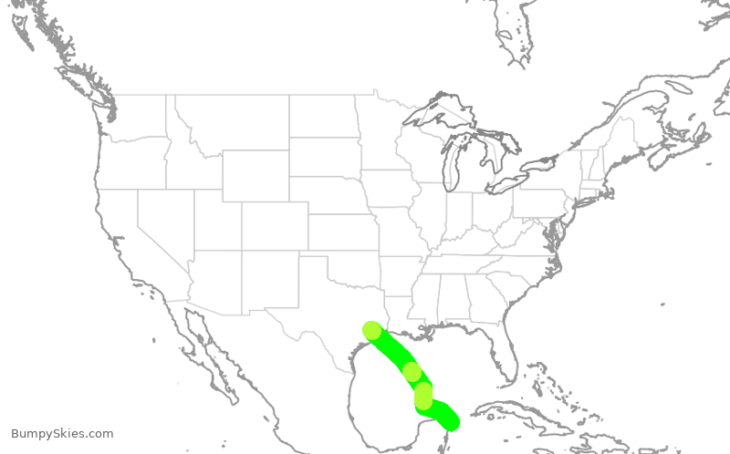 Turbulence forecast map for UAL2604, IAH to CUN