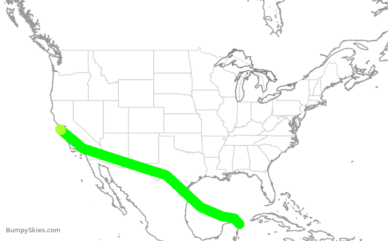 Turbulence forecast map for UAL2604, SFO to CUN