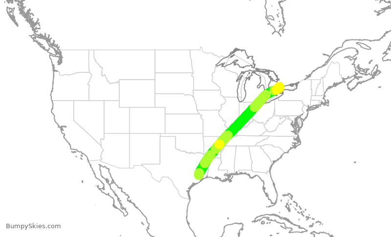 Turbulence forecast map for UAL2606, IAH to YYZ