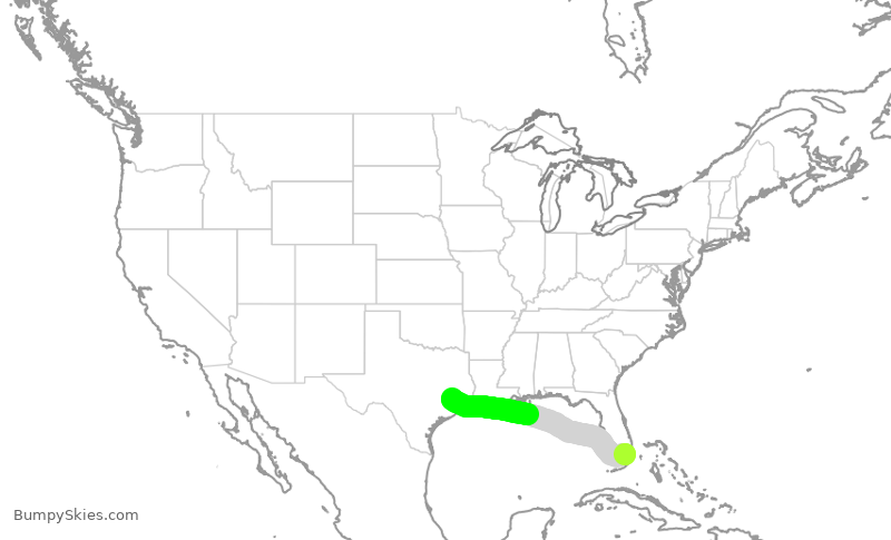 Turbulence forecast map for UAL2606, MIA to IAH
