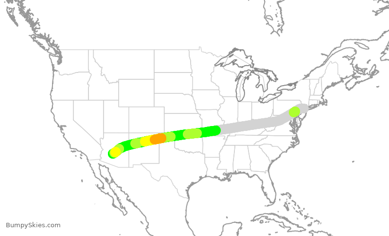 Turbulence forecast map for UAL2609, EWR to PHX