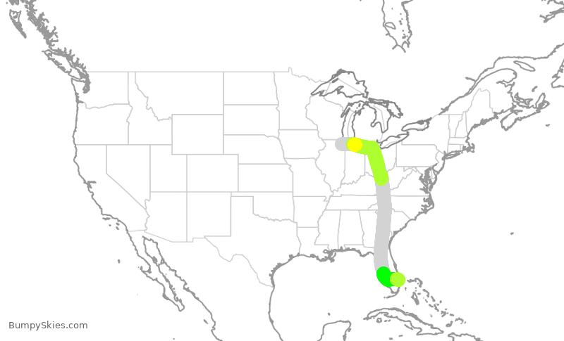 Turbulence forecast map for UAL2609, ORD to PBI