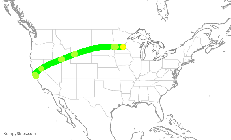 Turbulence forecast map for UAL2610, MSP to SFO