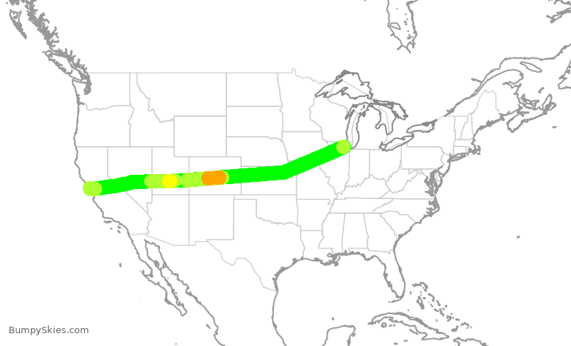 Turbulence forecast map for UAL2610, ORD to SFO