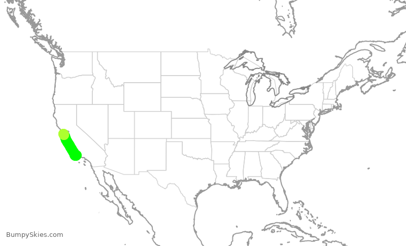 Turbulence forecast map for UAL2610, SBA to SFO