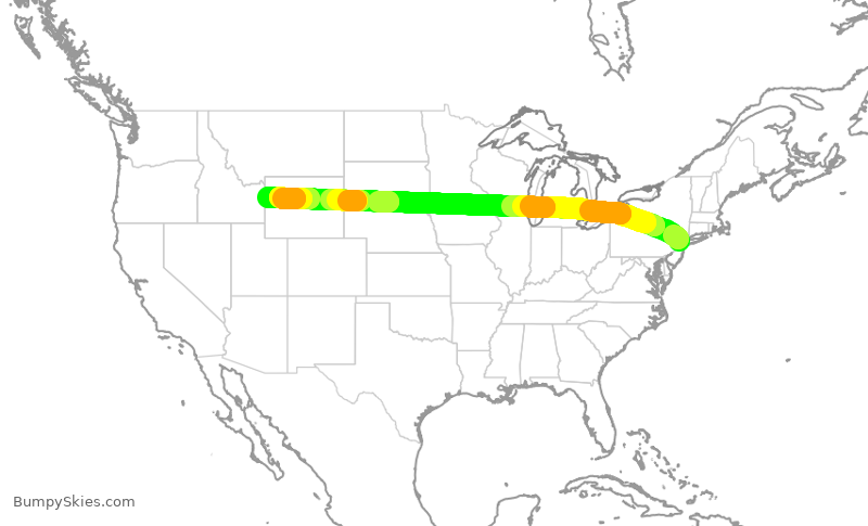 Turbulence forecast map for UAL2612, EWR to JAC