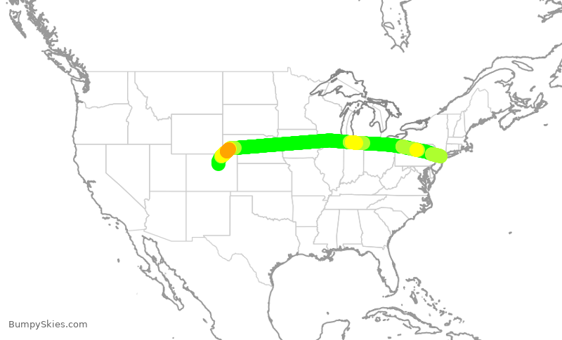 Turbulence forecast map for UAL2613, DEN to EWR