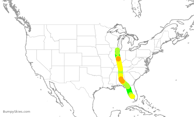 Turbulence forecast map for UAL2618, ORD to RSW