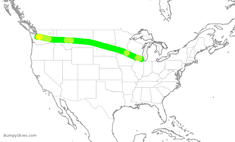 Turbulence forecast map for UAL2618, SEA to ORD