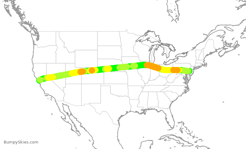 Turbulence forecast map for UAL2619, SFO to PHL
