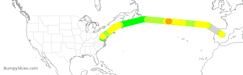 Turbulence forecast map for UAL261, EMD to IAD