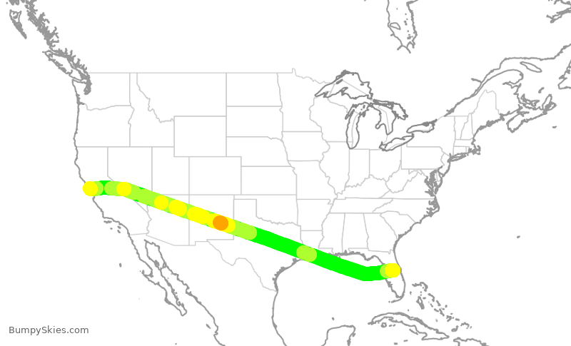 Turbulence forecast map for UAL2620, MCO to SFO