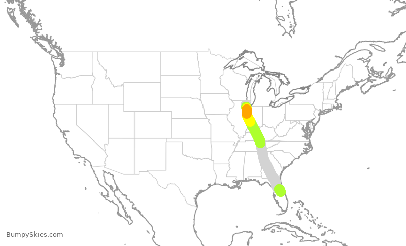 Turbulence forecast map for UAL2620, ORD to MCO