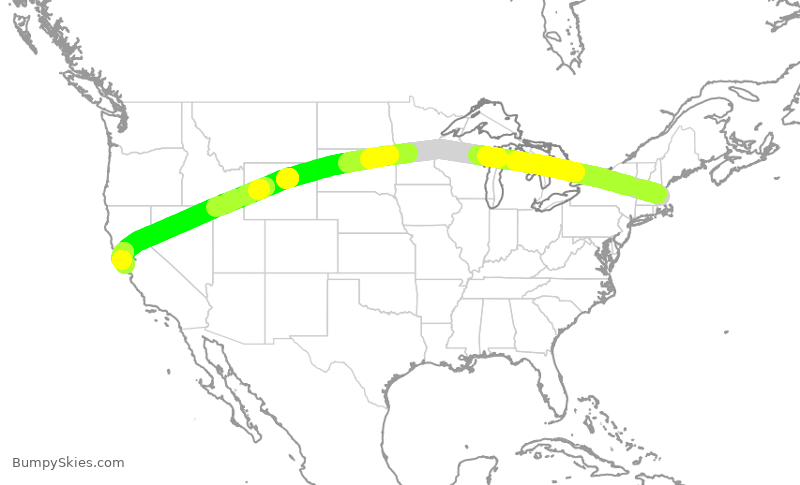 Turbulence forecast map for UAL2623, BOS to SFO