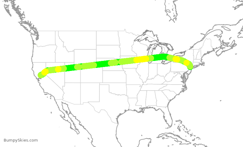 Turbulence forecast map for UAL2624, EWR to SMF
