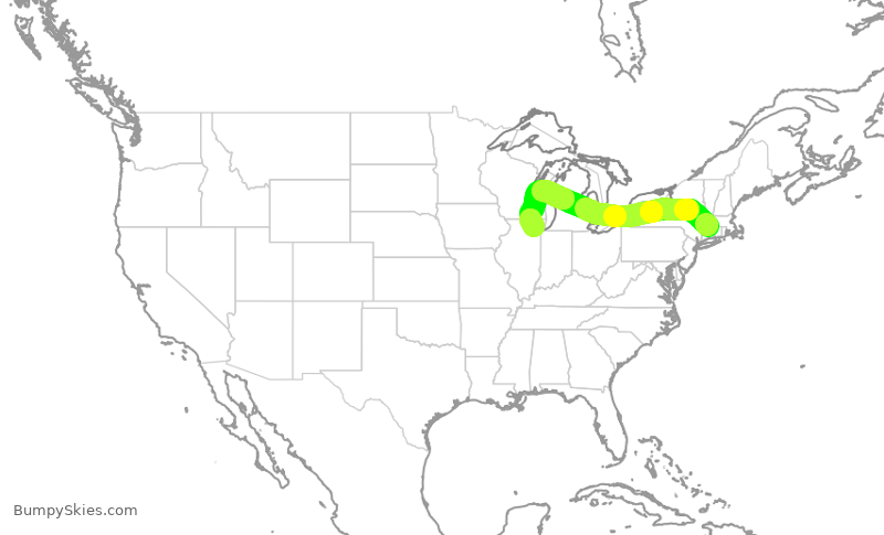 Turbulence forecast map for UAL2627, BDL to ORD