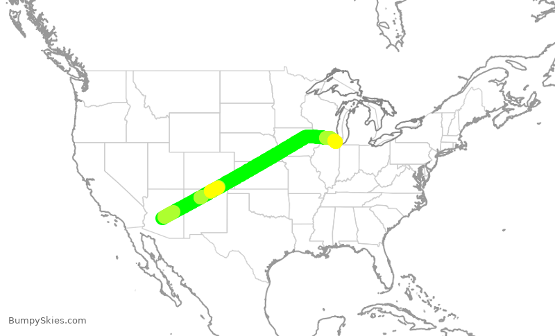 Turbulence forecast map for UAL2628, PHX to ORD