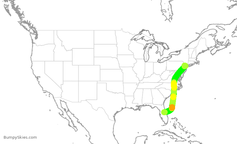 Turbulence forecast map for UAL2629, MCO to EWR
