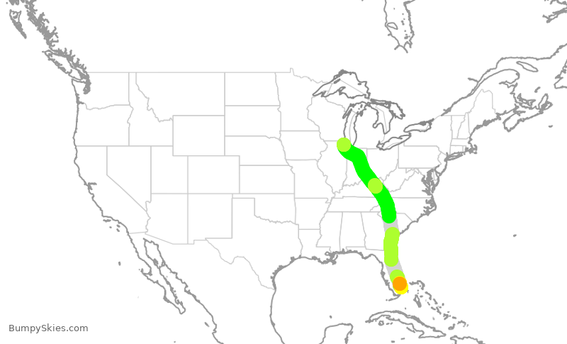 Turbulence forecast map for UAL2631, FLL to ORD