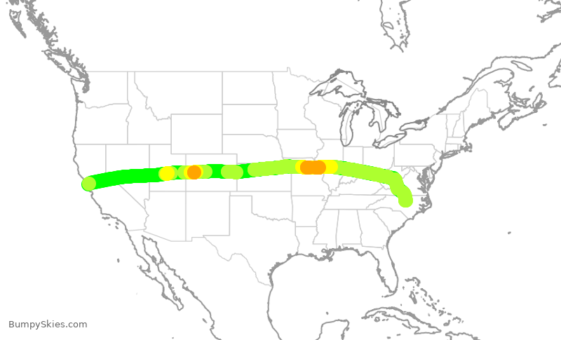 Turbulence forecast map for UAL2632, SFO to RDU