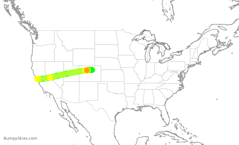 Turbulence forecast map for UAL2633, DEN to SFO