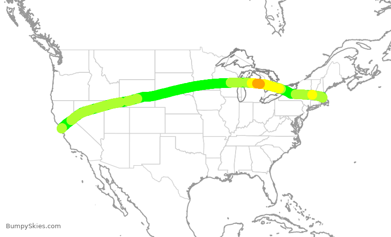Turbulence forecast map for UAL2634, SFO to BOS