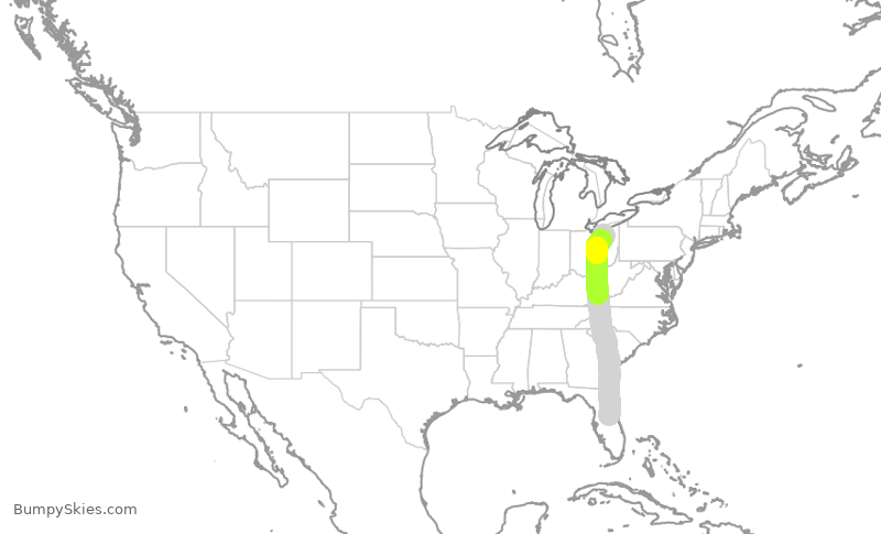 Turbulence forecast map for UAL2636, CLE to MCO